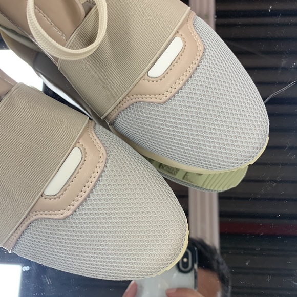 Bilo Neoprene Slip On Sneaker in Beige Leather and Suede with decorative Laces - Picture 3 of 10